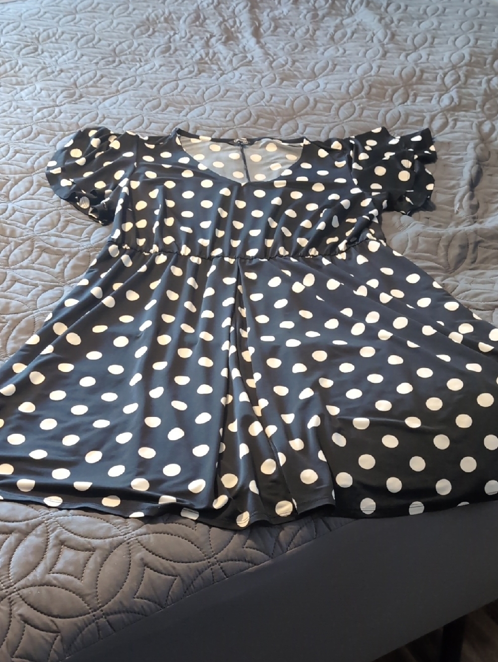Black Polka Dot Babydoll Dress with Flutter Sleeves